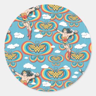 Wonder Woman Flying High Pattern Classic Round Sticker