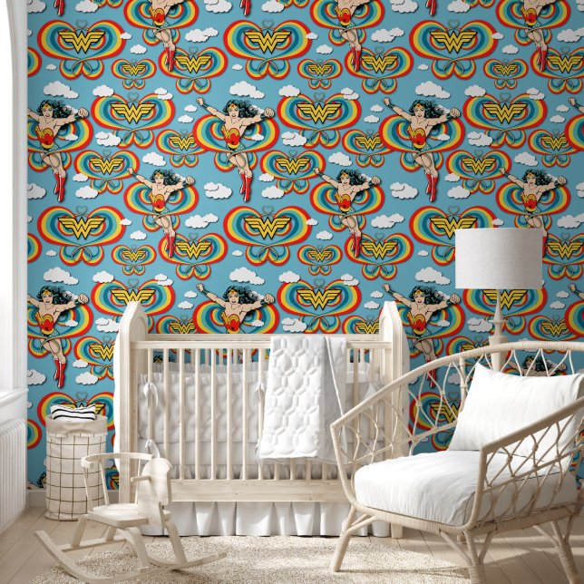 Wonder Woman Flying High Pattern Wallpaper (Kids)