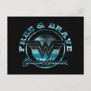Wonder Woman Free & Brave Grunge Graphic Postcard