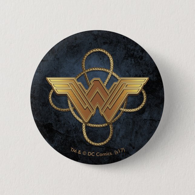 Wonder Woman Gold Symbol Over Lasso 6 Cm Round Badge (Front)