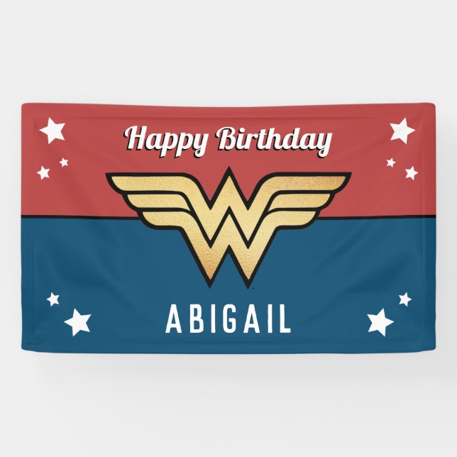 Wonder Woman Golden Logo | Happy Birthday Banner (Horizontal)