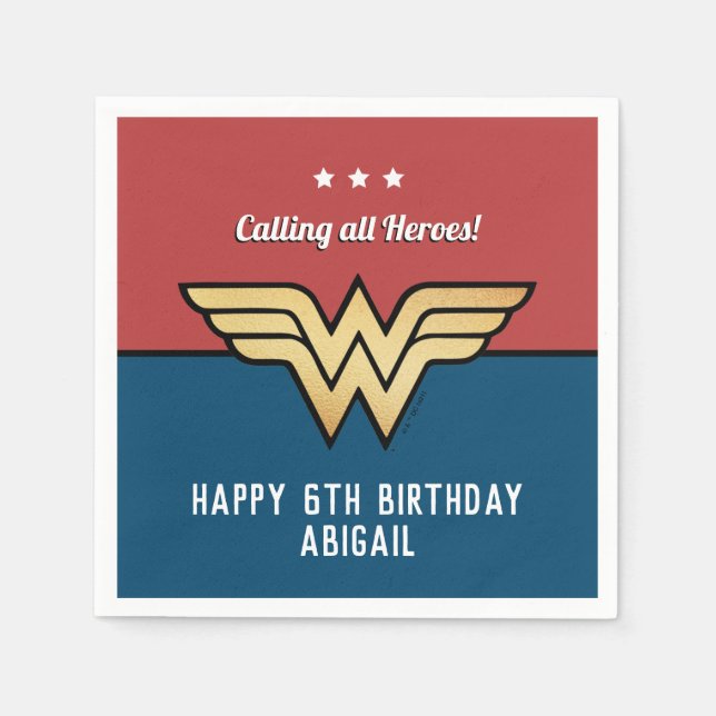 Wonder Woman Golden Logo | Happy Birthday Napkin (Front)