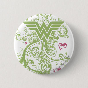 Wonder Woman Green Swirls Logo 6 Cm Round Badge