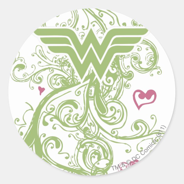 Wonder Woman Green Swirls Logo Classic Round Sticker (Front)