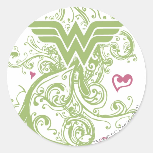 Wonder Woman Green Swirls Logo Classic Round Sticker (Front)