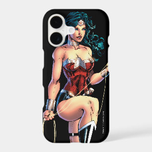 Wonder Woman Gripping Lasso Atop Rock