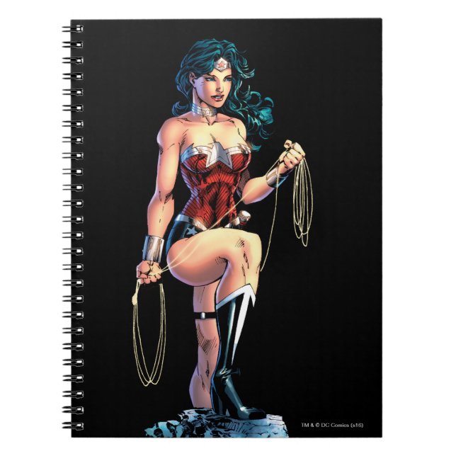 Wonder Woman Gripping Lasso Atop Rock Notebook (Front)
