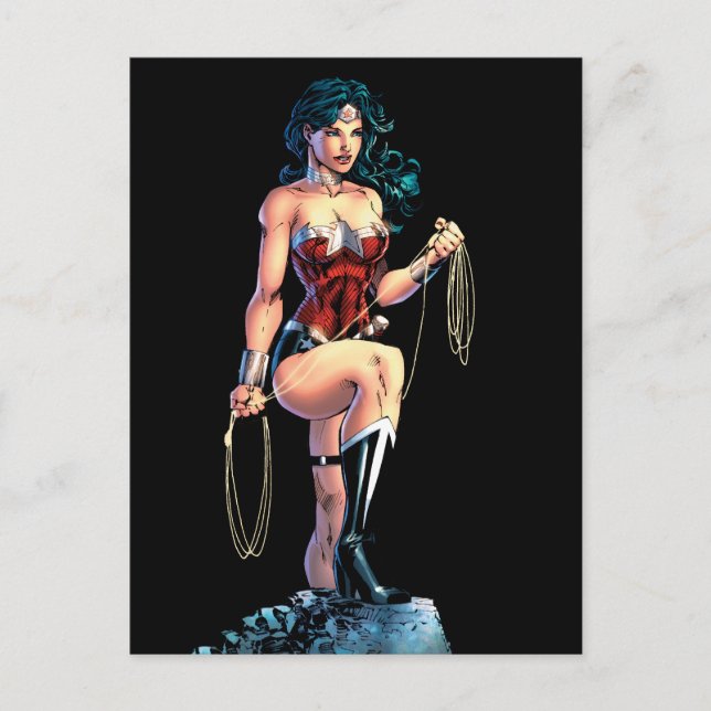 Wonder Woman Gripping Lasso Atop Rock Postcard (Front)