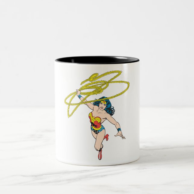 Wonder Woman Holds Lasso 2 Two-Tone Coffee Mug (Center)