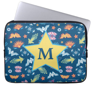 Wonder Woman Icons & Phrases Pattern   Monogram Laptop Sleeve