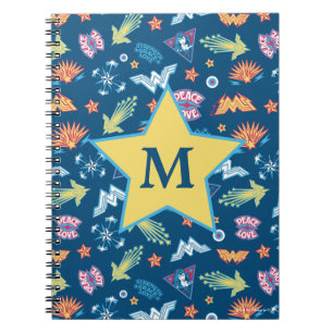 Wonder Woman Icons & Phrases Pattern   Monogram Notebook
