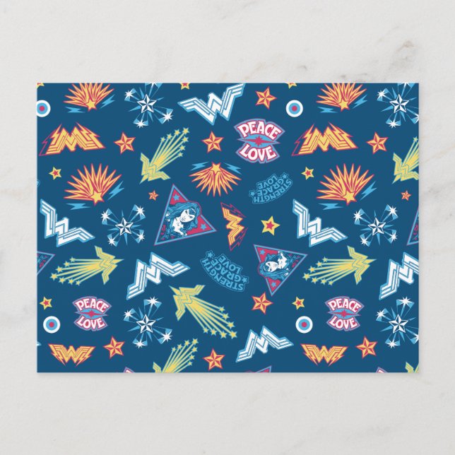 Wonder Woman Icons & Phrases Pattern Postcard (Front)