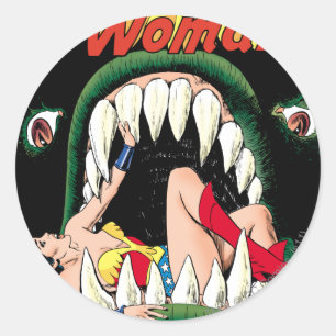 Wonder Woman Jaws Classic Round Sticker