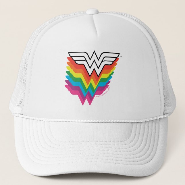 Wonder Woman Layered Rainbow Logo Trucker Hat (Front)