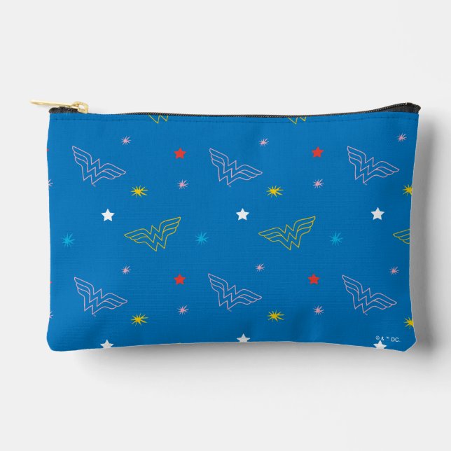 Wonder Woman Logo and Stars Blue Pattern Accessory Pouch (Front)