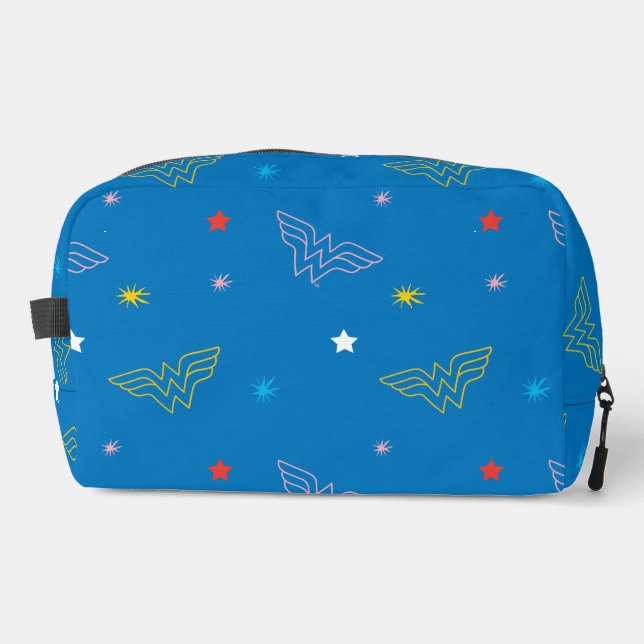 Wonder Woman Logo and Stars Blue Pattern Dopp Kit (Front)