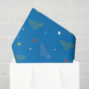 Wonder Woman Logo and Stars Blue Pattern Tissue Paper
