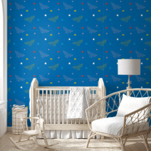Wonder Woman Logo and Stars Blue Pattern Wallpaper