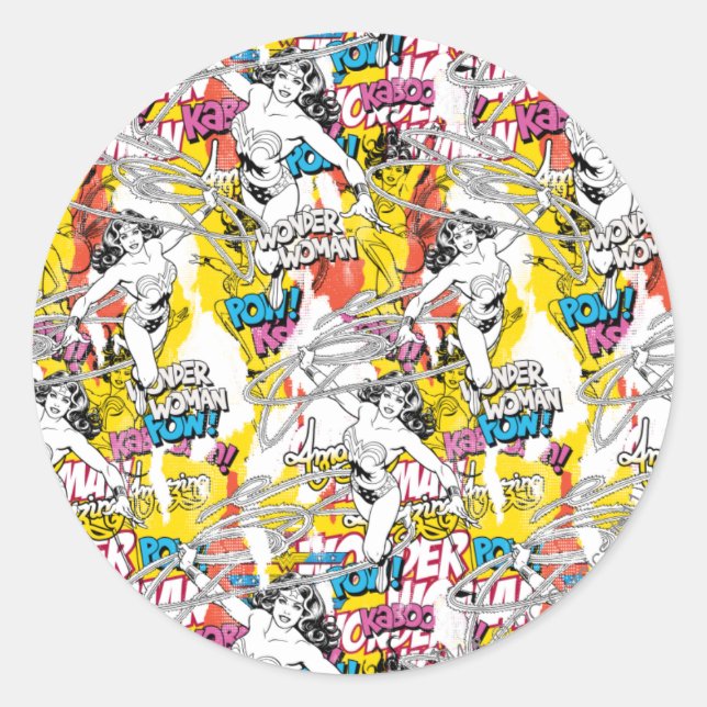 Wonder Woman Neon Pattern Classic Round Sticker (Front)
