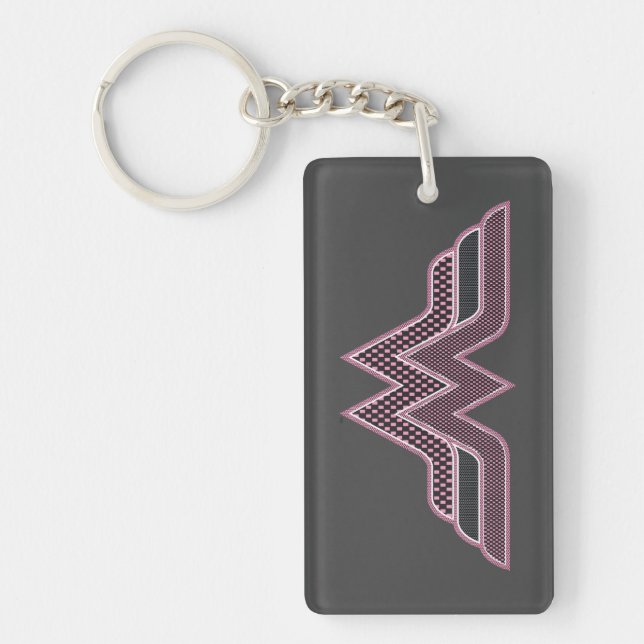 Wonder Woman Pink and Black Chequered Mesh Logo Key Ring (Front)