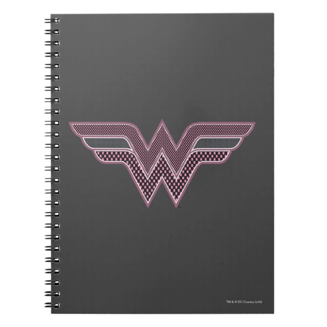 Wonder Woman Pink and Black Chequered Mesh Logo Notebook (Front)