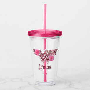 Wonder Woman Pink Camellia Flowers Logo Acrylic Tumbler