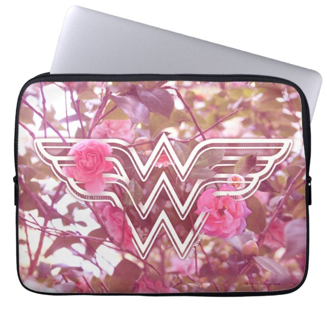 Wonder Woman Pink Camellia Flowers Logo Laptop Sleeve (Front)