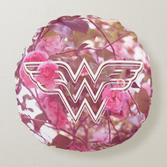 Wonder Woman Pink Camellia Flowers Logo Round Cushion (Front)