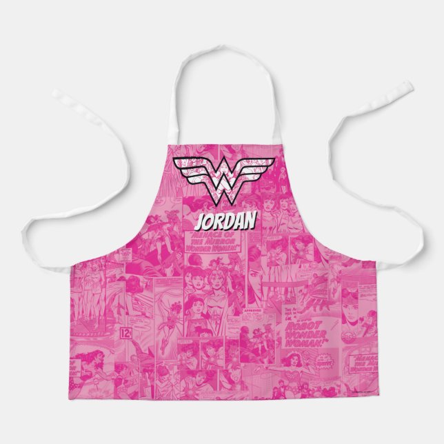 Wonder Woman Pink Comic Book Collage Logo Apron (Front)