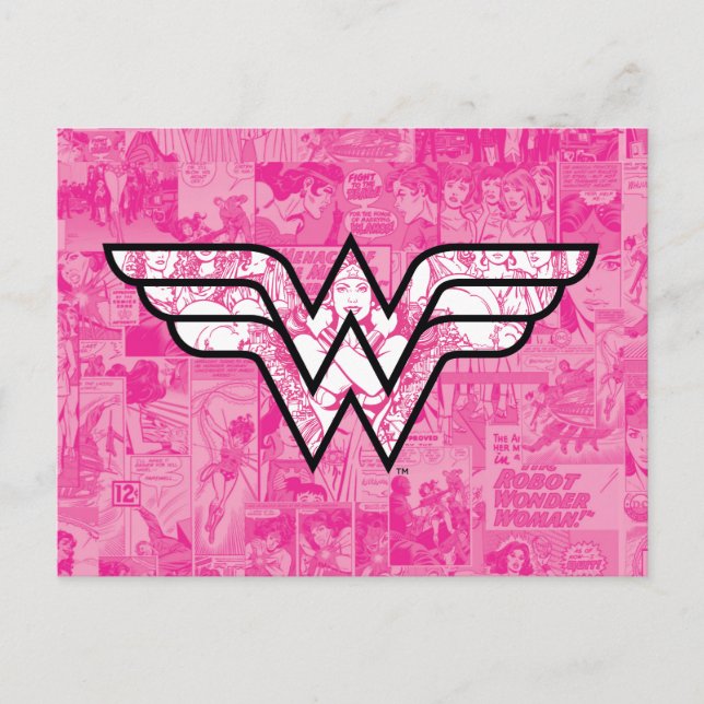 Wonder Woman Pink Comic Book Collage Logo Invitation Postcard (Front)