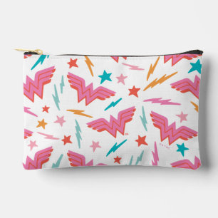 Wonder Woman Pink Logo and Lightning Pattern Accessory Pouch