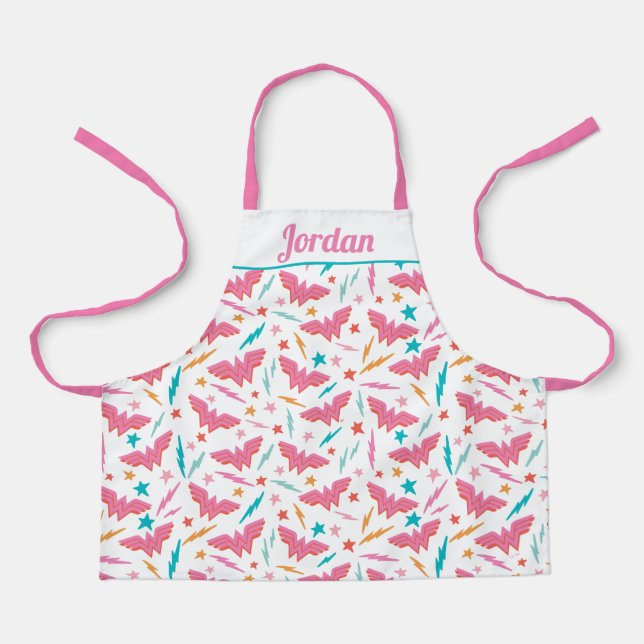 Wonder Woman Pink Logo and Lightning Pattern Apron (Front)