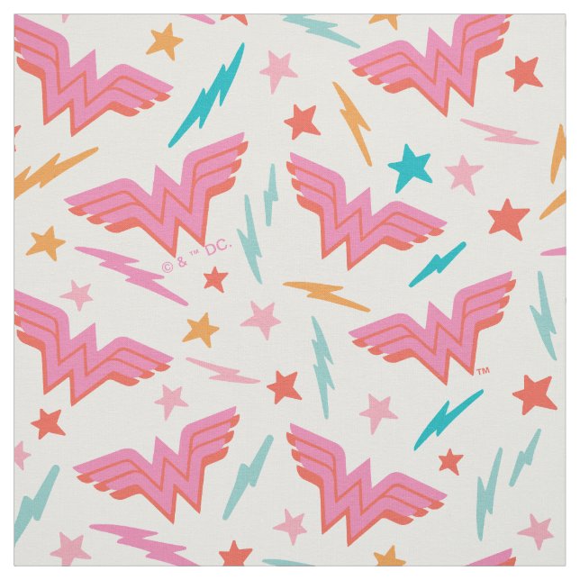 Wonder Woman Pink Logo and Lightning Pattern Fabric (Swatch)