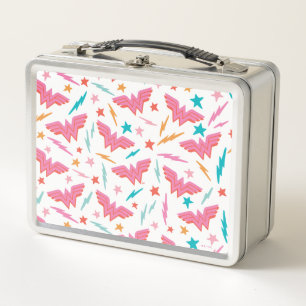 Wonder Woman Pink Logo and Lightning Pattern Metal Lunch Box