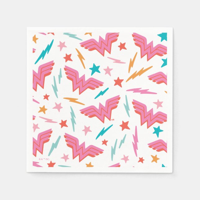 Wonder Woman Pink Logo and Lightning Pattern Napkin (Front)