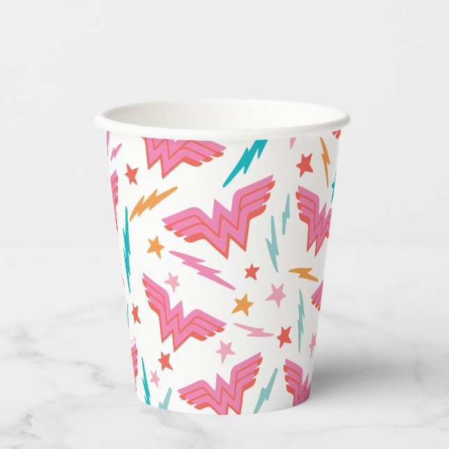 Wonder Woman Pink Logo and Lightning Pattern Paper Cups (Front)