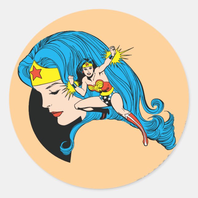 Wonder Woman Profile Background Classic Round Sticker (Front)