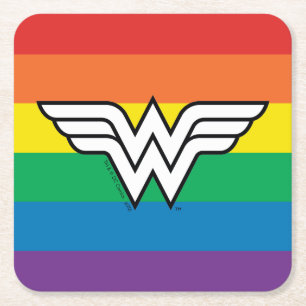 Wonder Woman Rainbow Logo Square Paper Coaster
