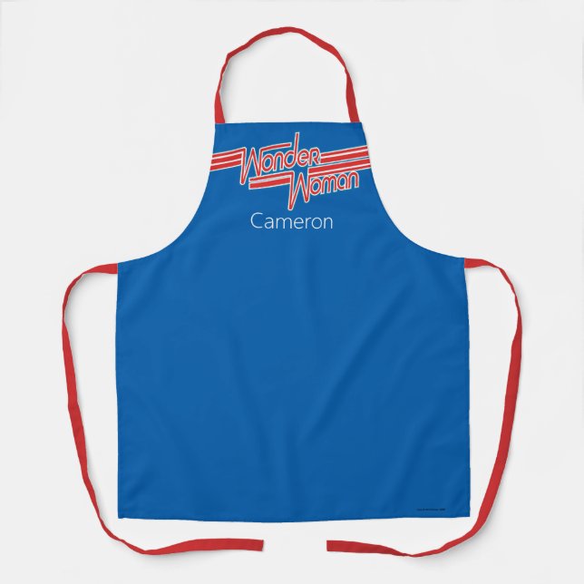 Wonder Woman Red and Blue Stripe Logo Apron (Front)