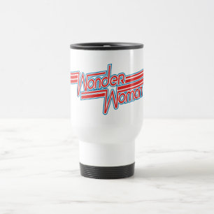 Wonder Woman Red and Blue Stripe Logo Travel Mug