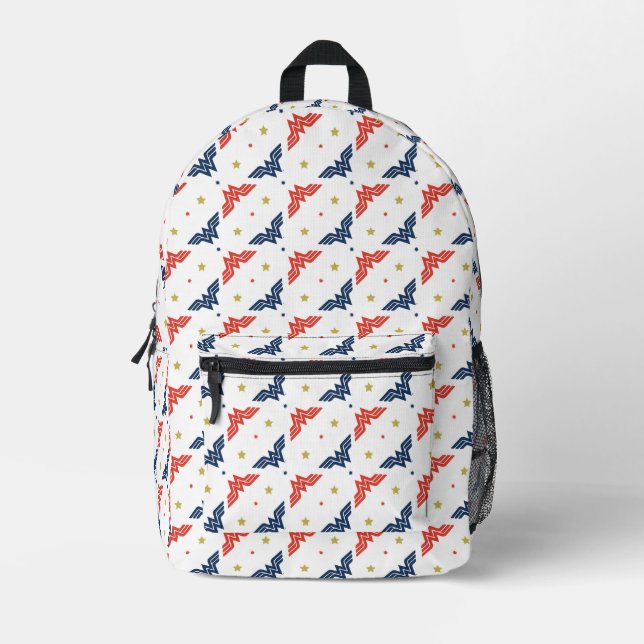 Wonder Woman Red & Blue Logo Pattern Printed Backpack (Front)