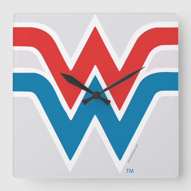 Wonder Woman Red White and Blue Logo Square Wall Clock (Front)