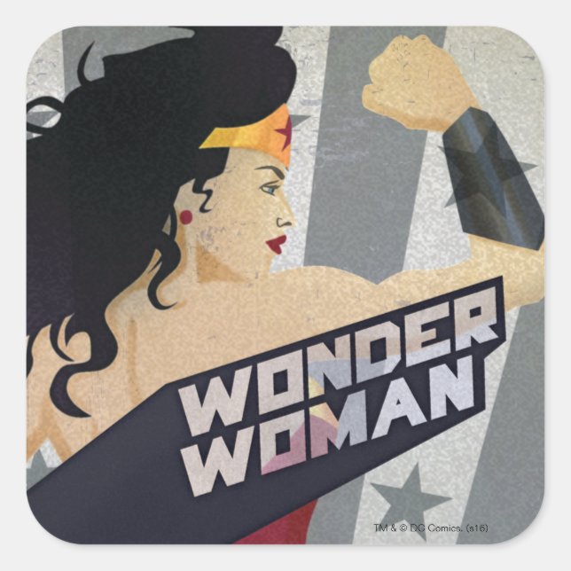 Wonder Woman Retro City Sunburst and Stars Square Sticker (Front)