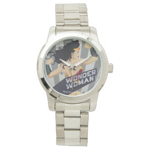 Wonder Woman Retro City Sunburst and Stars Watch