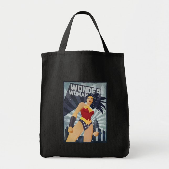 Wonder Woman Retro City Sunburst Tote Bag (Front)