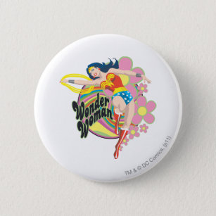 Wonder Woman Retro Flowers 6 Cm Round Badge