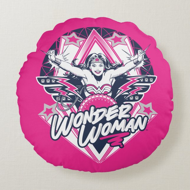 Wonder Woman Retro Glam Rock Graphic Round Cushion (Front)