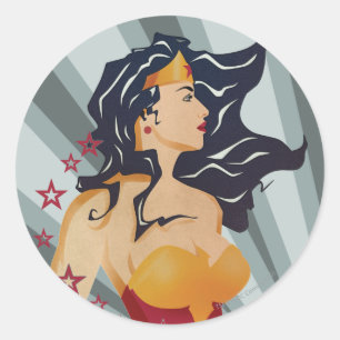 Wonder Woman Retro Profile Sunburst Classic Round Sticker