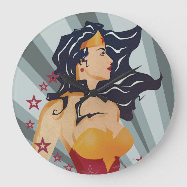 Wonder Woman Retro Profile Sunburst Large Clock (Front)