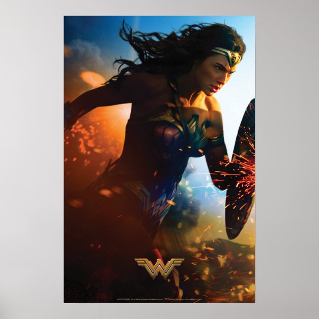 Wonder Woman Running on Battlefield Poster (Front)